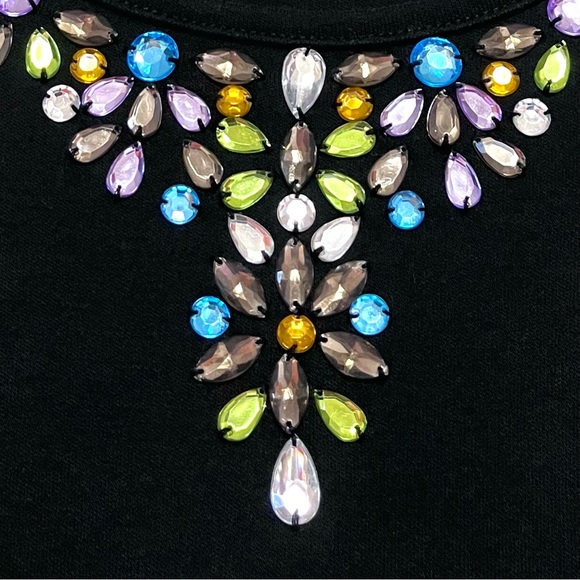 Quacker Factory Jewelled Neck Tunic Top Size Medium Black Knit Sparkly Colorful - Picture 5 of 8